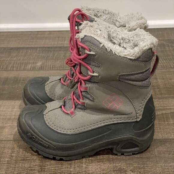 COLUMBIA Girls Youth Sz 2 Gray Waterproof Insulated Winter Snow Boots Gray Pink - Picture 3 of 8